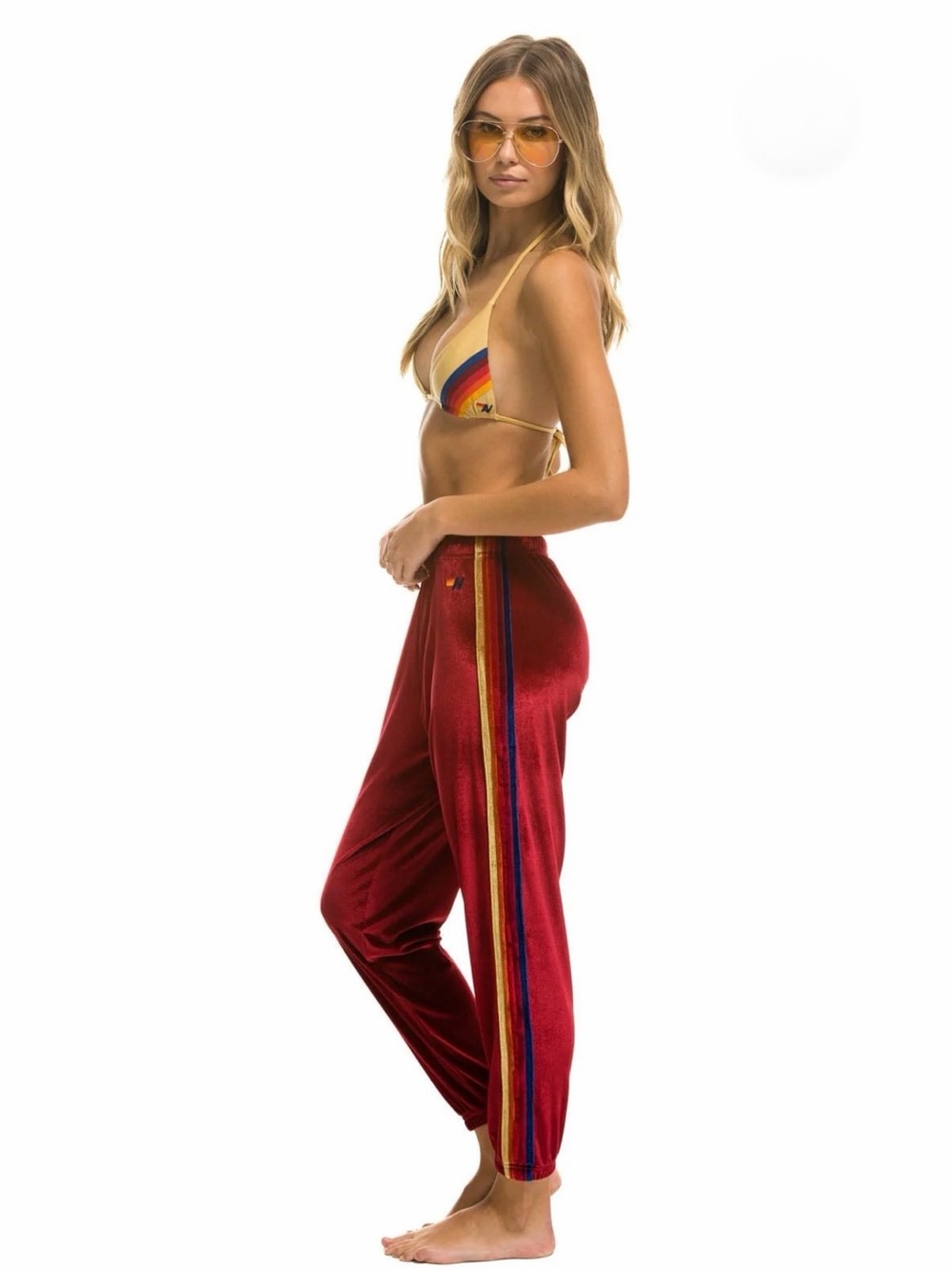 Aviator Nation Classic Velvet Sweatpants in Red Three Stripe size Small - Picture 4 of 8
